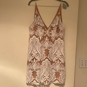 White and tan sequin green people dress